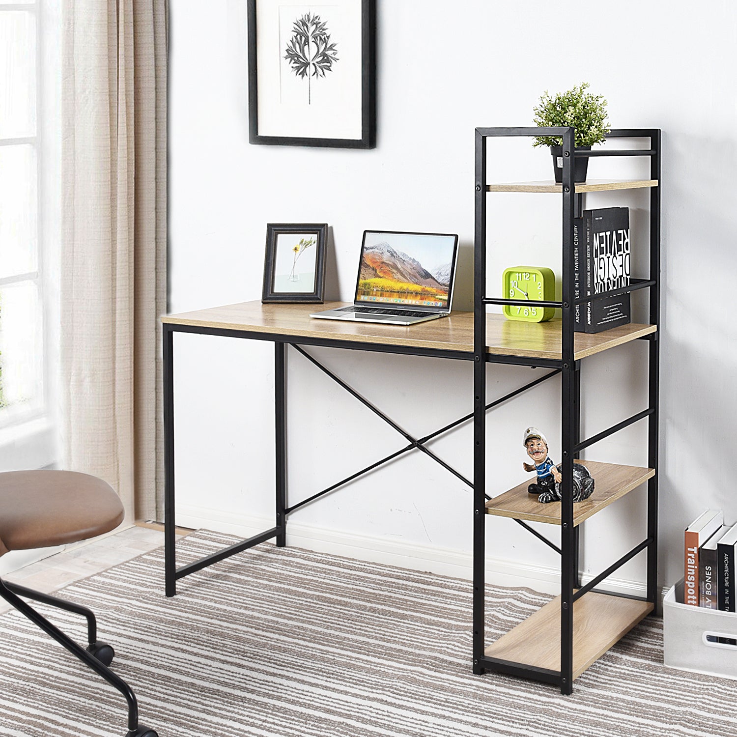 Modern Oak Desk, MDF & Steel Frame - ALASKA OAK BLACK LEG A