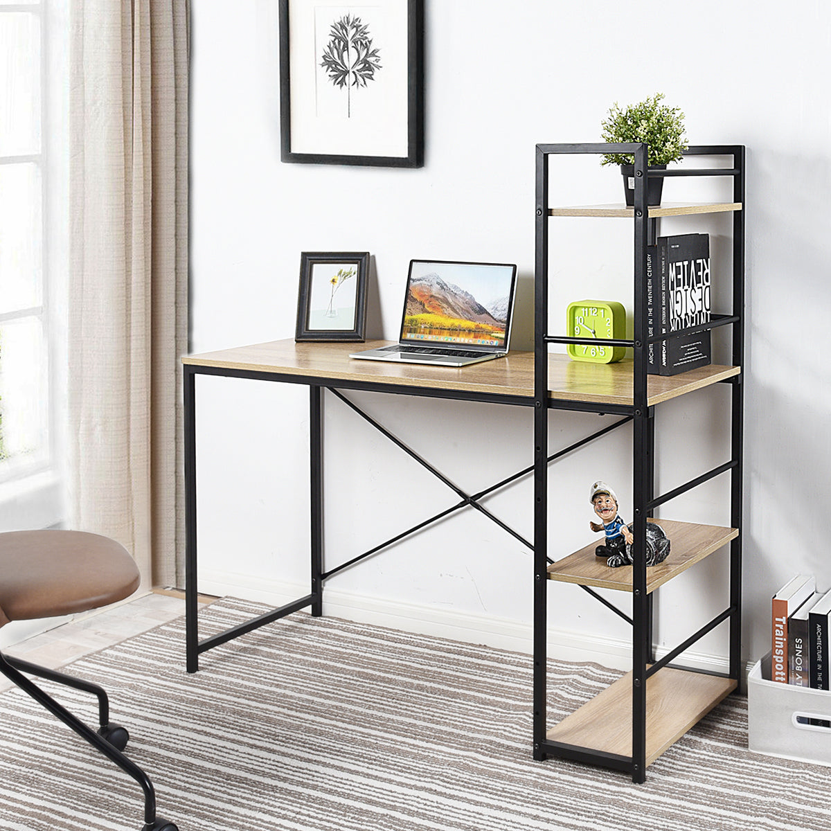 Modern Oak Desk, MDF & Steel Frame - ALASKA OAK BLACK LEG A