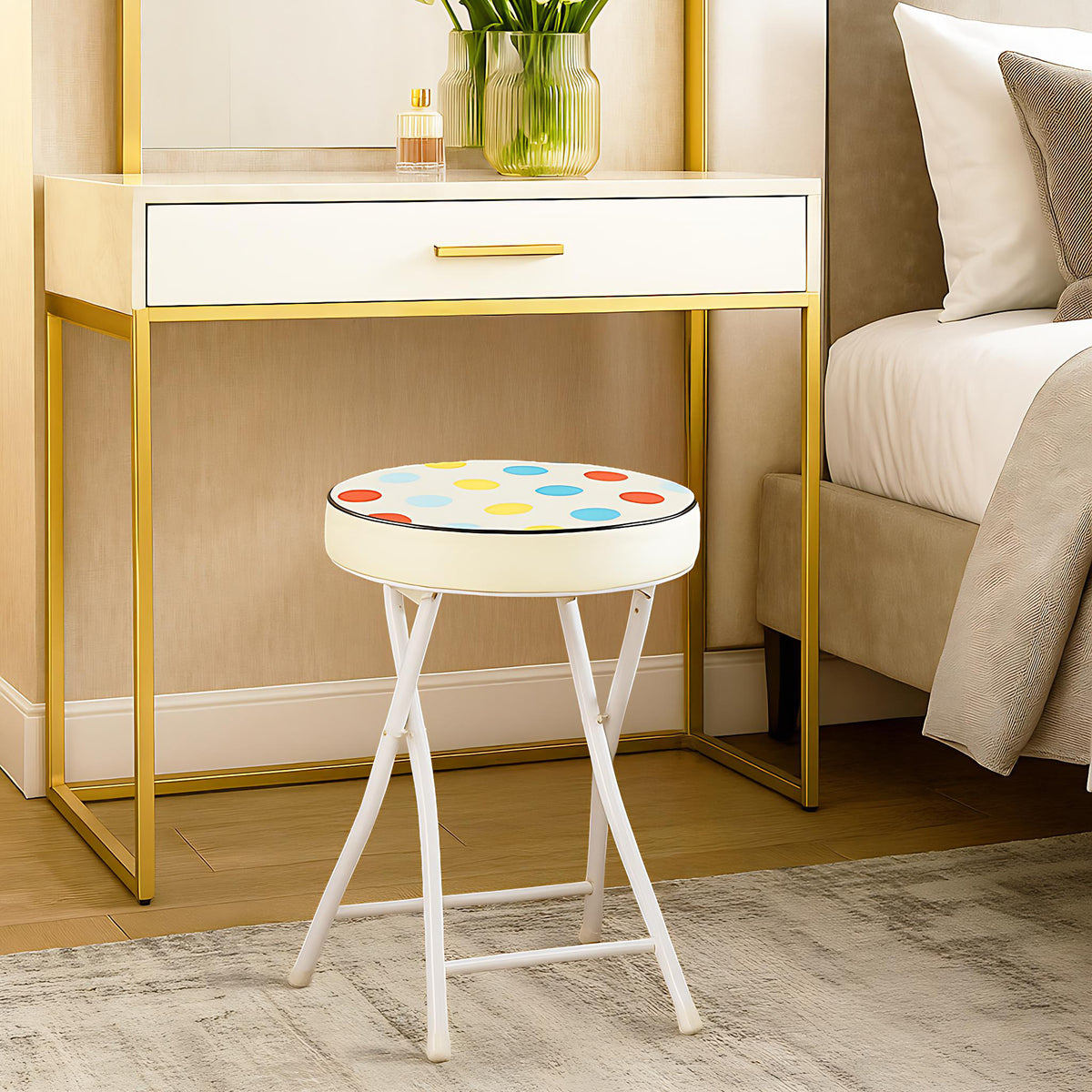 Polkadot Folding Stool, PU Cushion - APPLE COLOR POLKADOT A