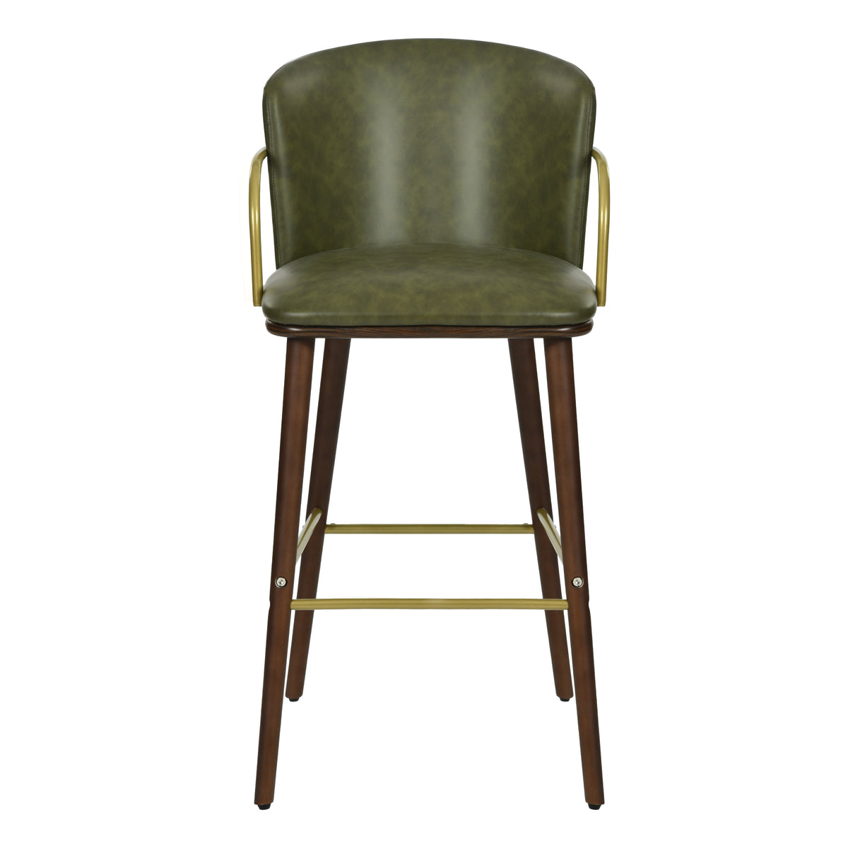 Modern Barstool, Dark Green PU Leather & Solid Wood Leg - ARIC