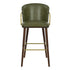 Modern Barstool, Dark Green PU Leather & Solid Wood Leg - ARIC