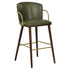 Modern Barstool, Dark Green PU Leather & Solid Wood Leg - ARIC