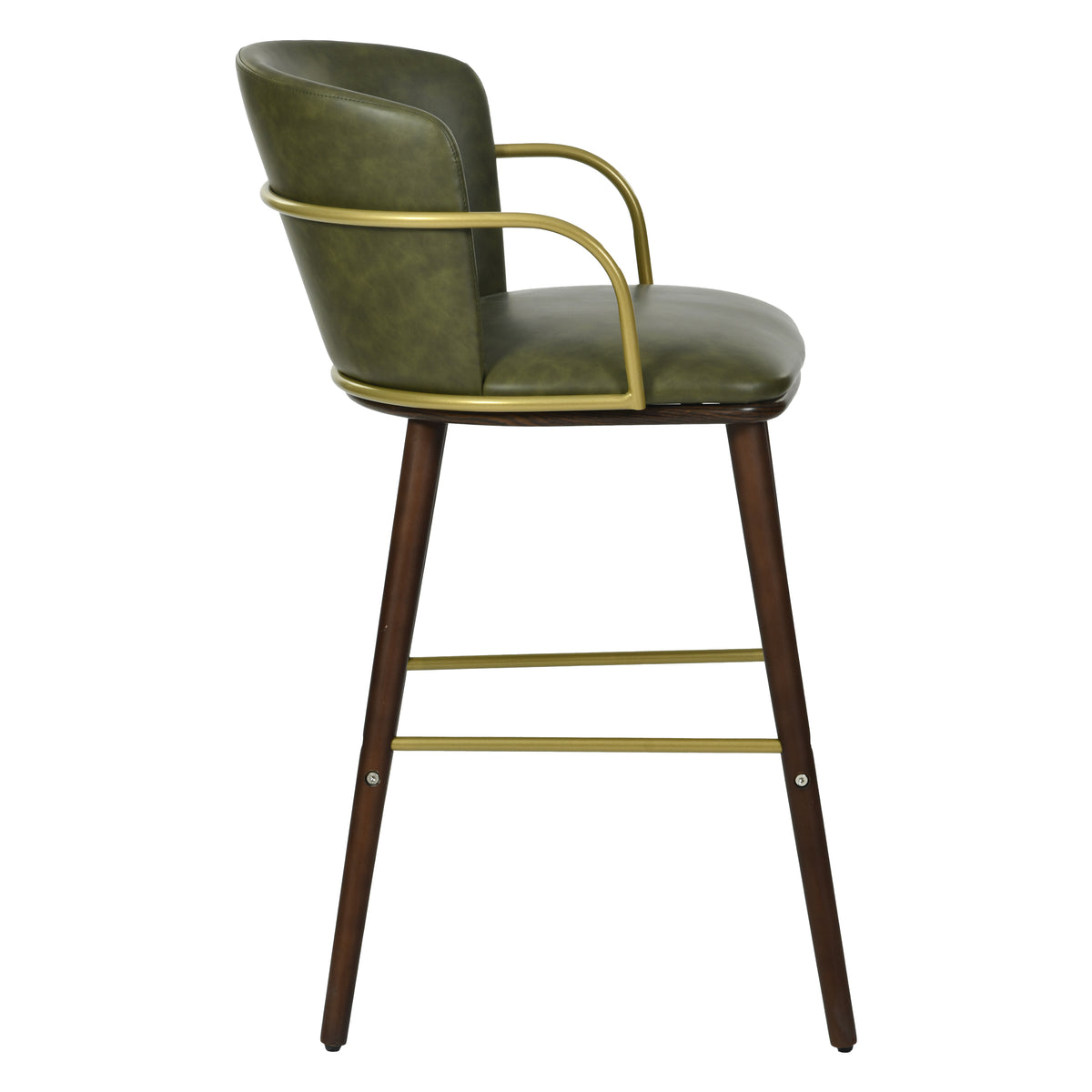 Modern Barstool, Dark Green PU Leather & Solid Wood Leg - ARIC
