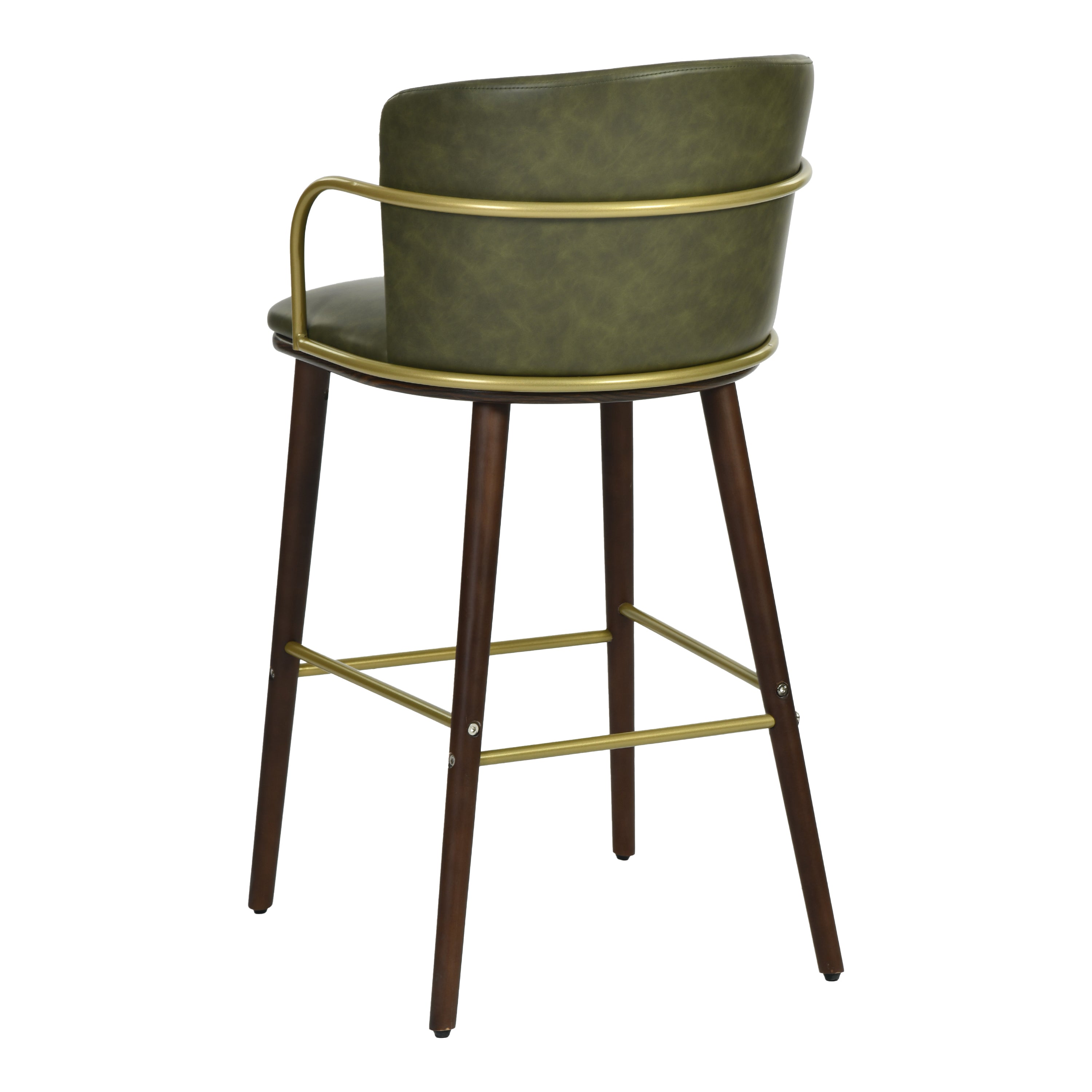 Modern Barstool, Dark Green PU Leather & Solid Wood Leg - ARIC