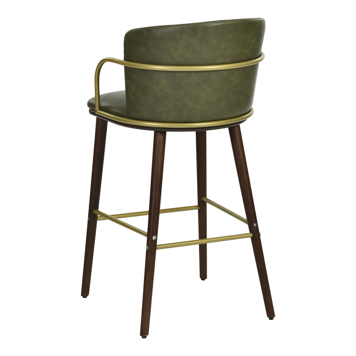 Modern Barstool, Dark Green PU Leather & Solid Wood Leg - ARIC