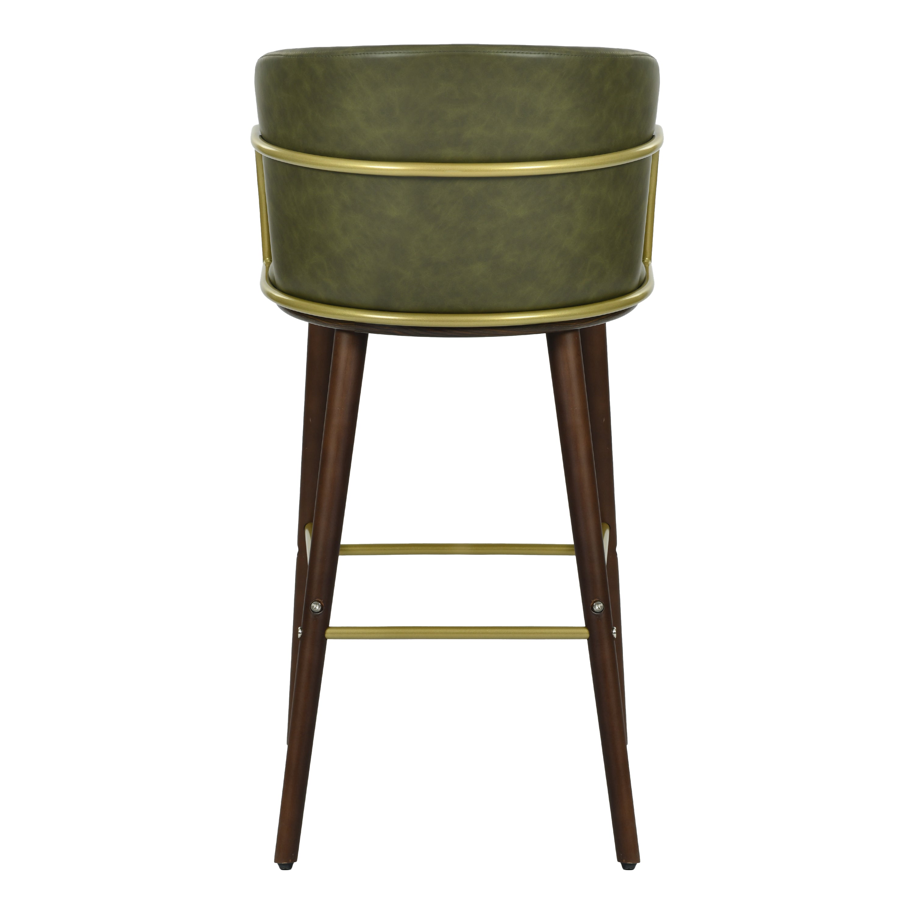 Modern Barstool, Dark Green PU Leather & Solid Wood Leg - ARIC