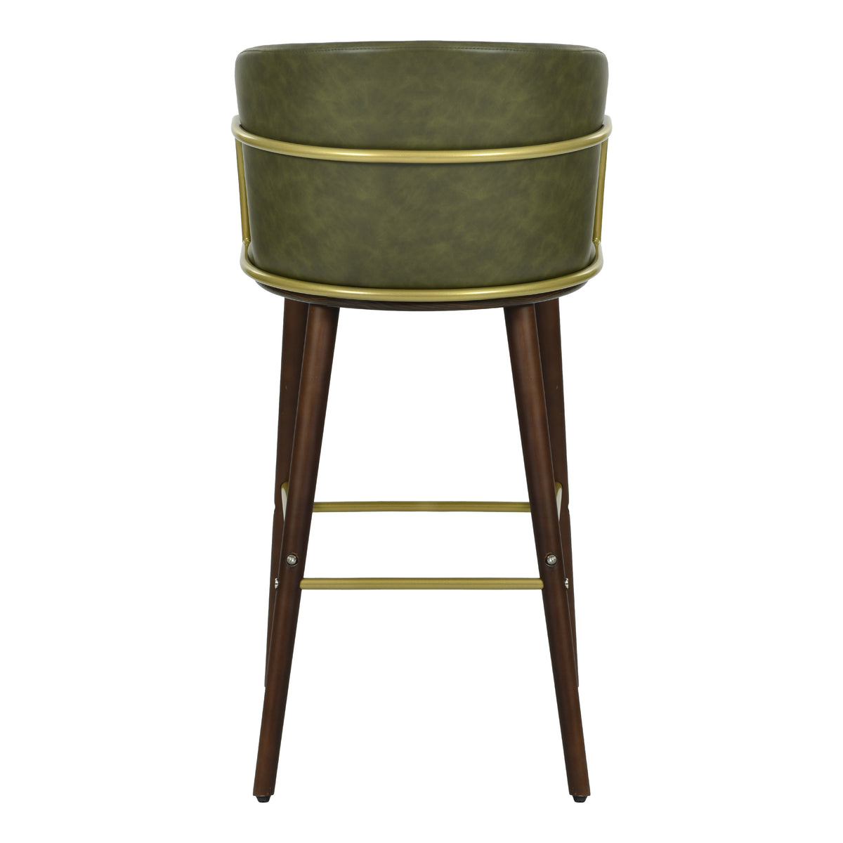 Modern Barstool, Dark Green PU Leather & Solid Wood Leg - ARIC