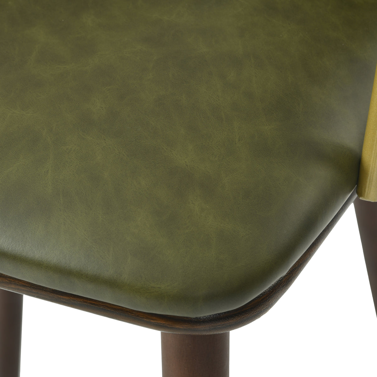 Modern Barstool, Dark Green PU Leather & Solid Wood Leg - ARIC