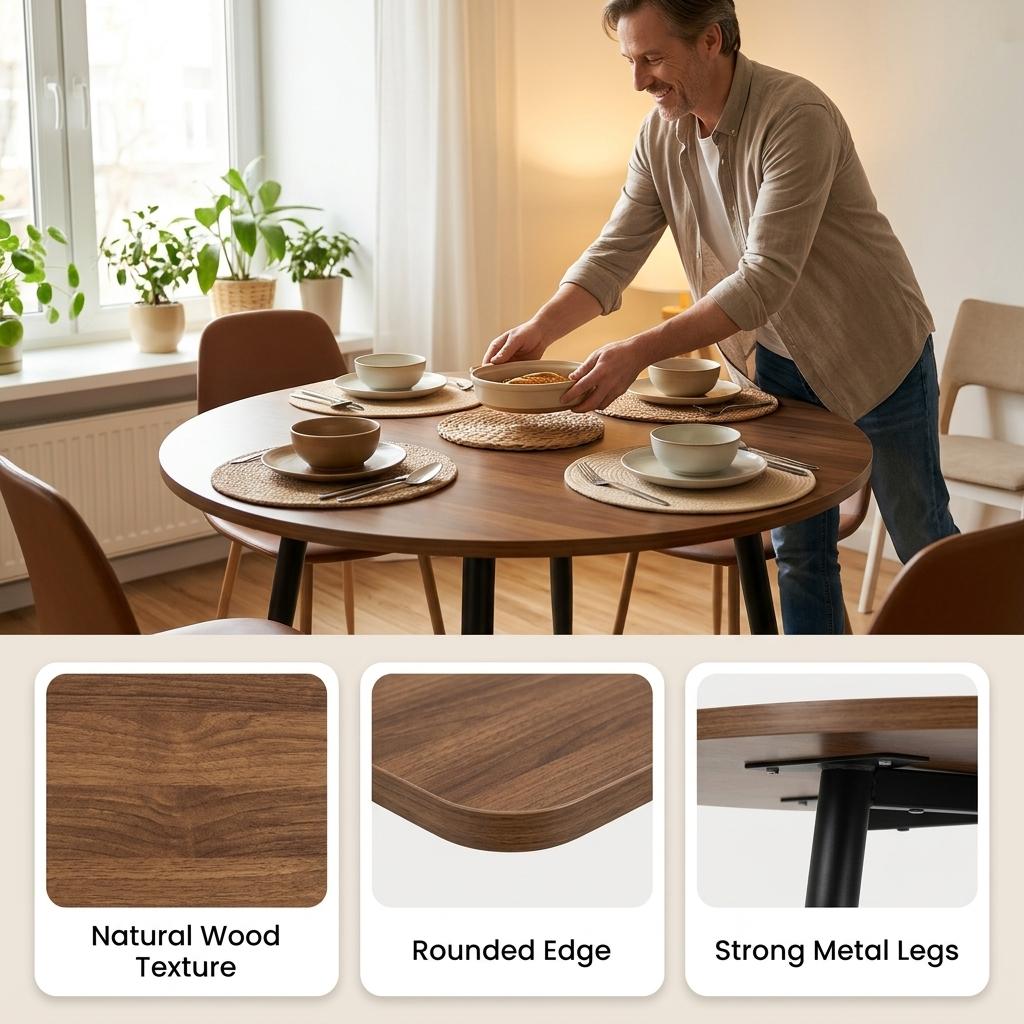 Modern Walnut MDF Table, Steel Support - AVE