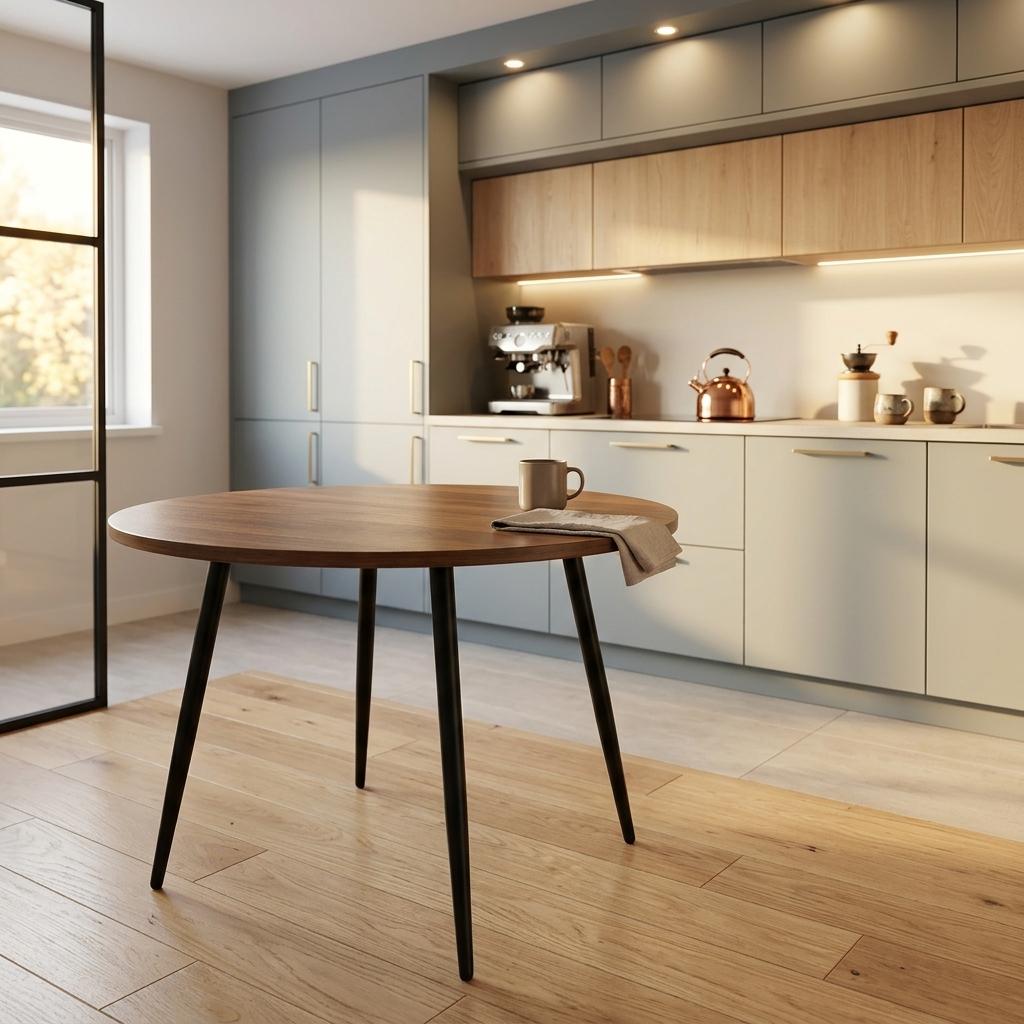 Modern Walnut MDF Table, Steel Support - AVE