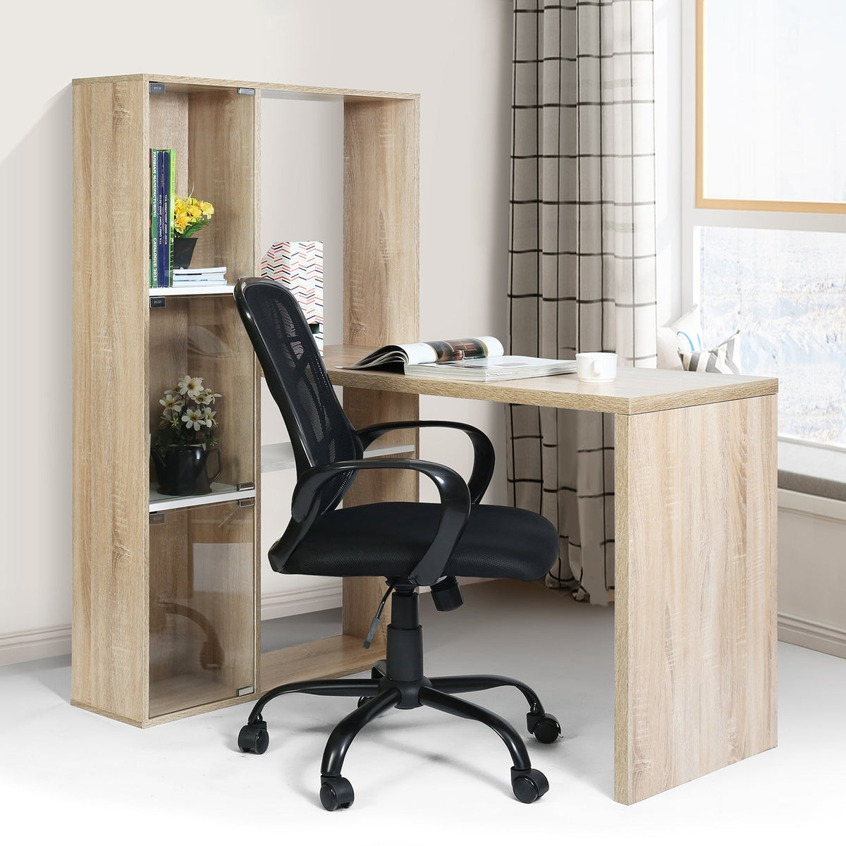Baber Office Desk With Glass Door Shelves