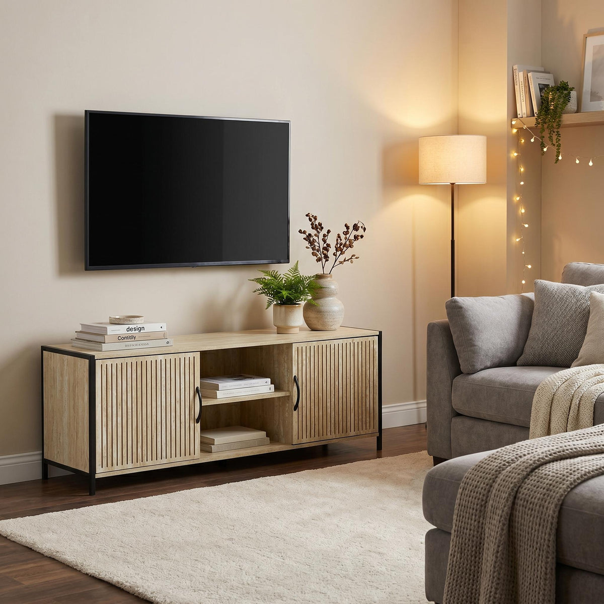 Upsurge Modern Minimalist TV Stand, MDF & Metal Frame - BETELGEUSE