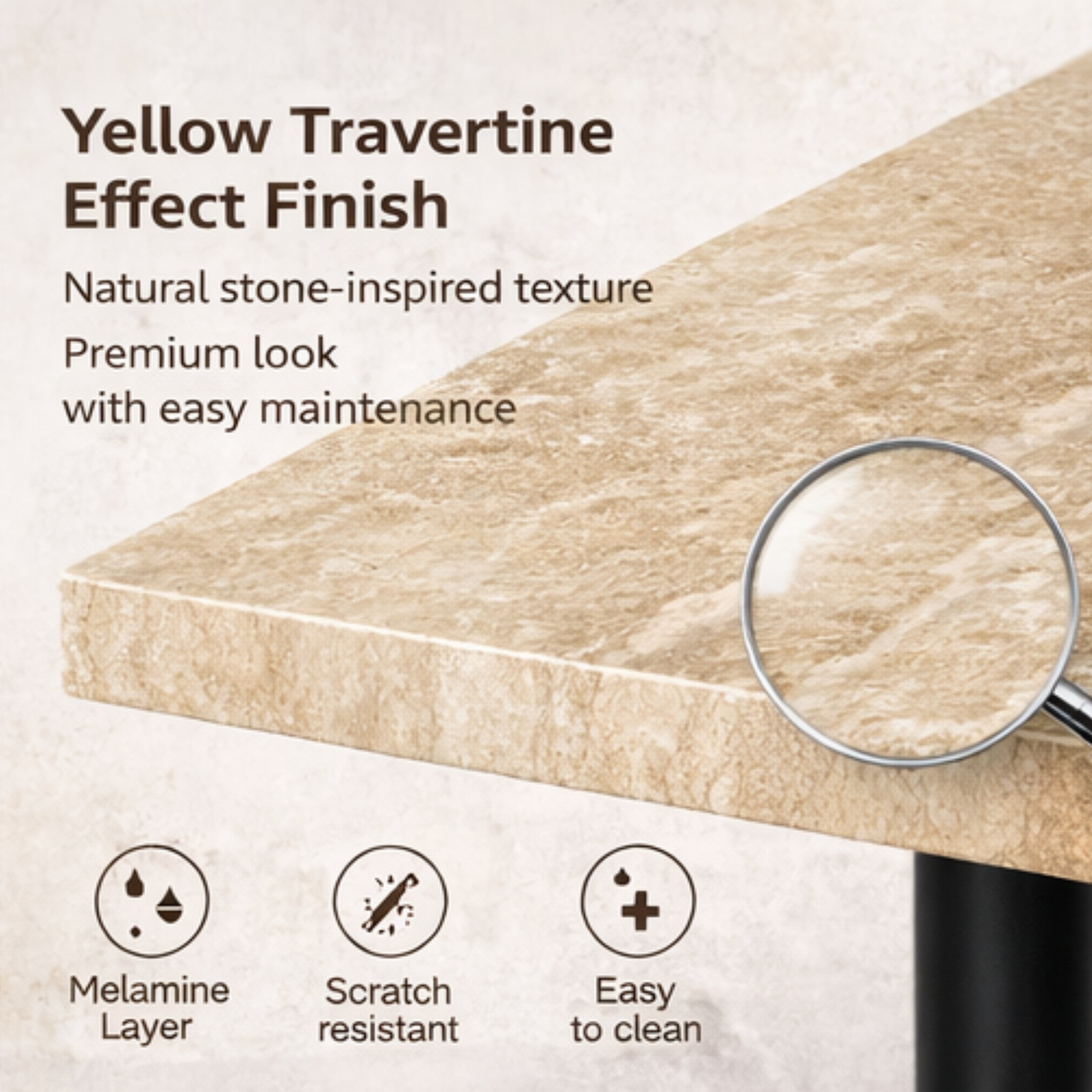 Square Travertine-Effect Dining Table - BEUNIE TRAVERTINE