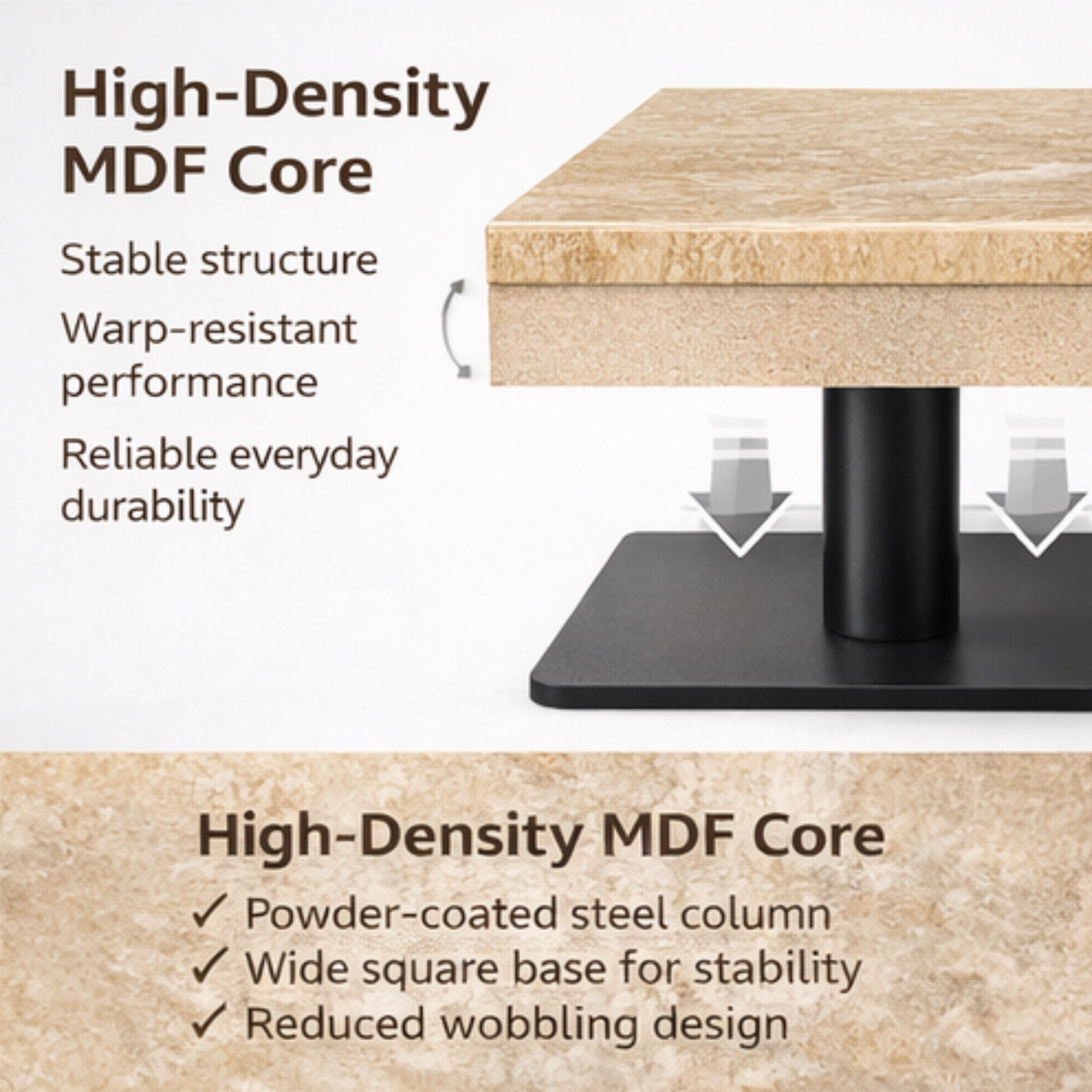 Square Travertine-Effect Dining Table - BEUNIE TRAVERTINE