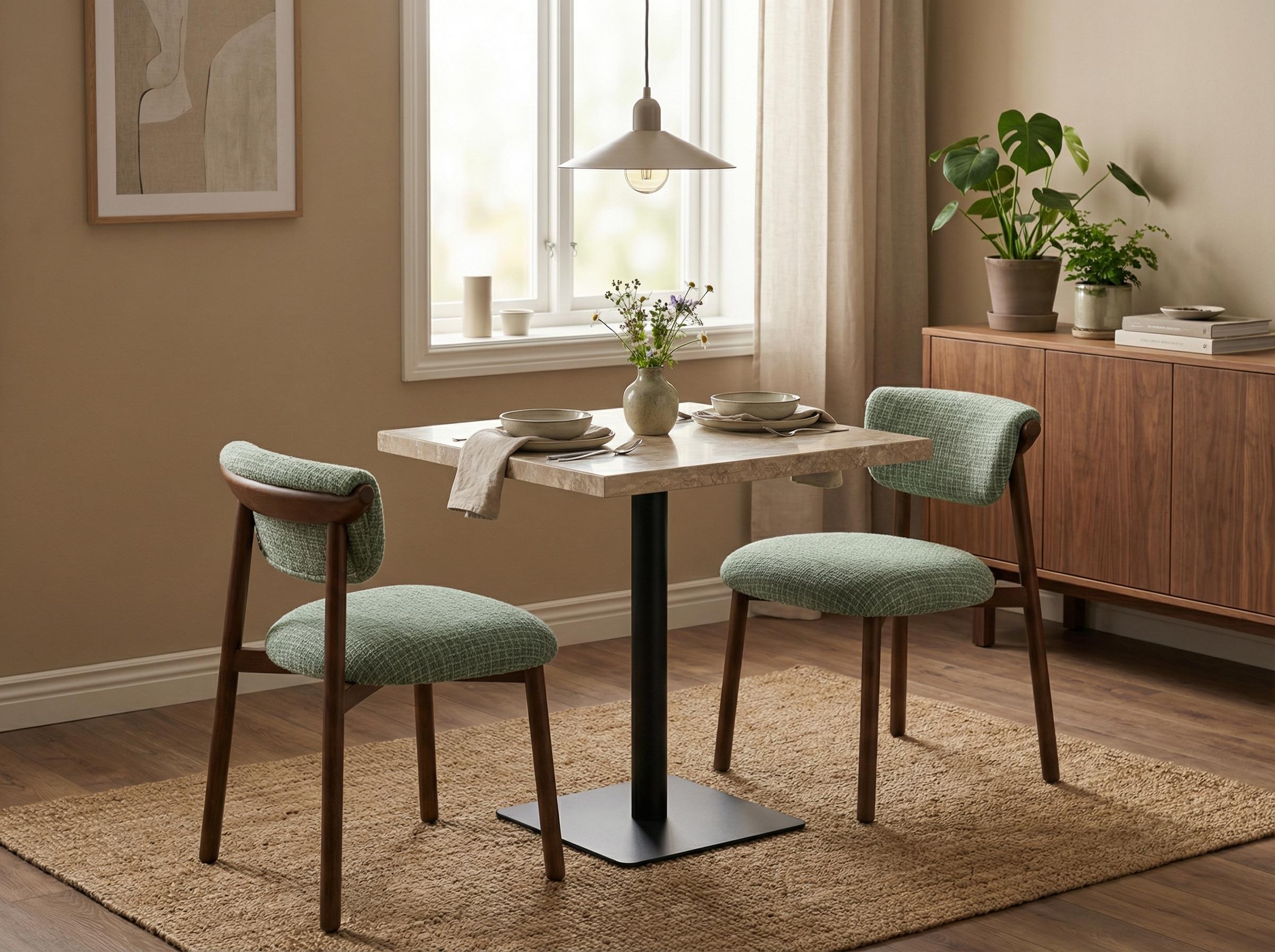 Square Travertine-Effect Dining Table - BEUNIE TRAVERTINE