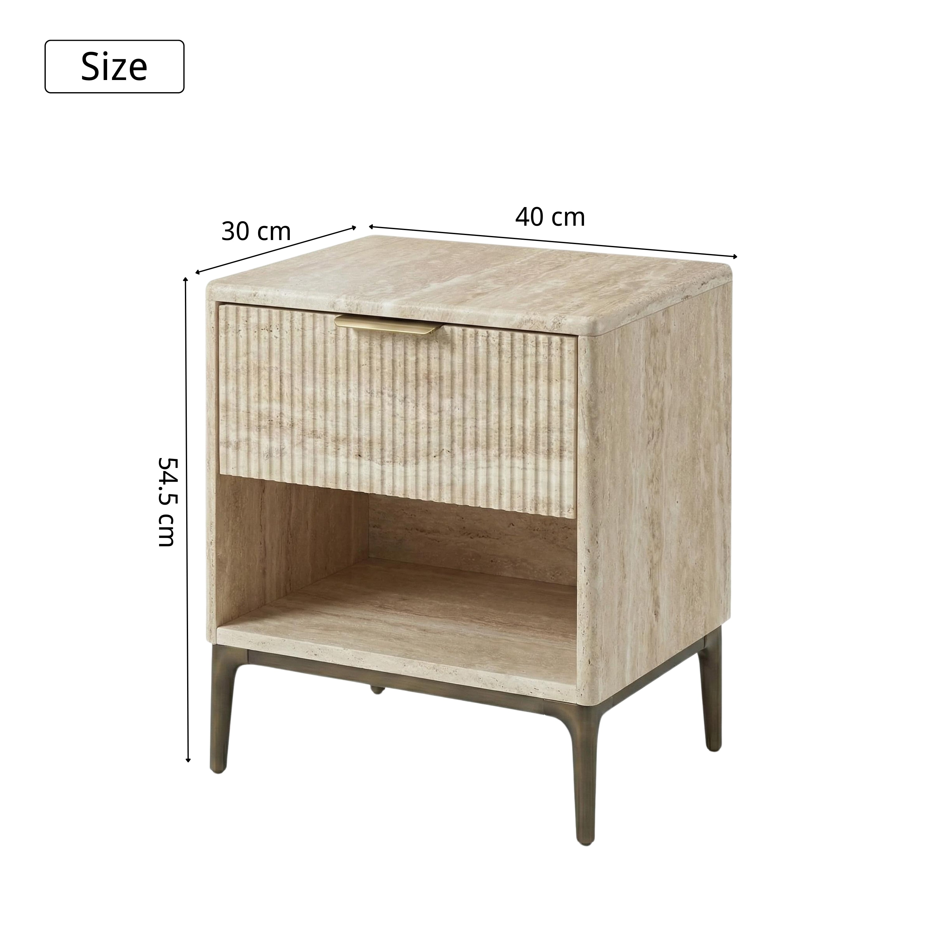 Yugas Modern Minimalist Nightstand, MDF & Metal Frame - BHUMUS