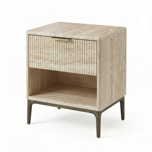 Yugas Modern Minimalist Nightstand, MDF & Metal Frame - BHUMUS