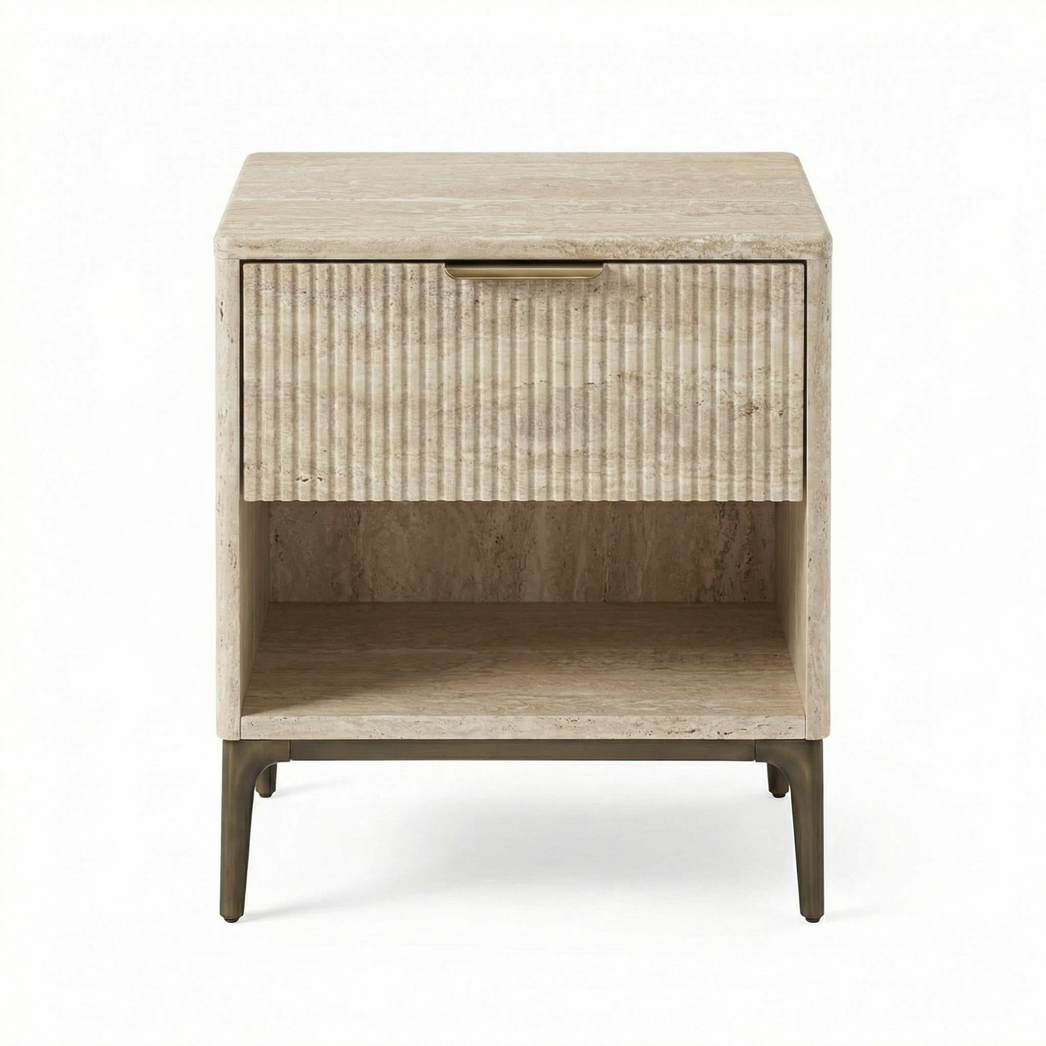 Yugas Modern Minimalist Nightstand, MDF & Metal Frame - BHUMUS