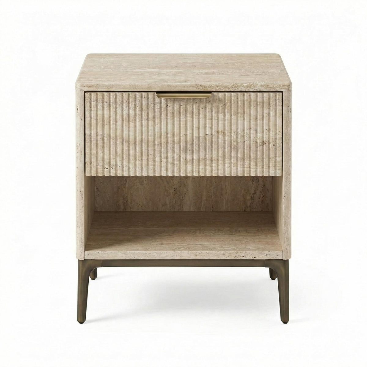 Yugas Modern Minimalist Nightstand, MDF & Metal Frame - BHUMUS