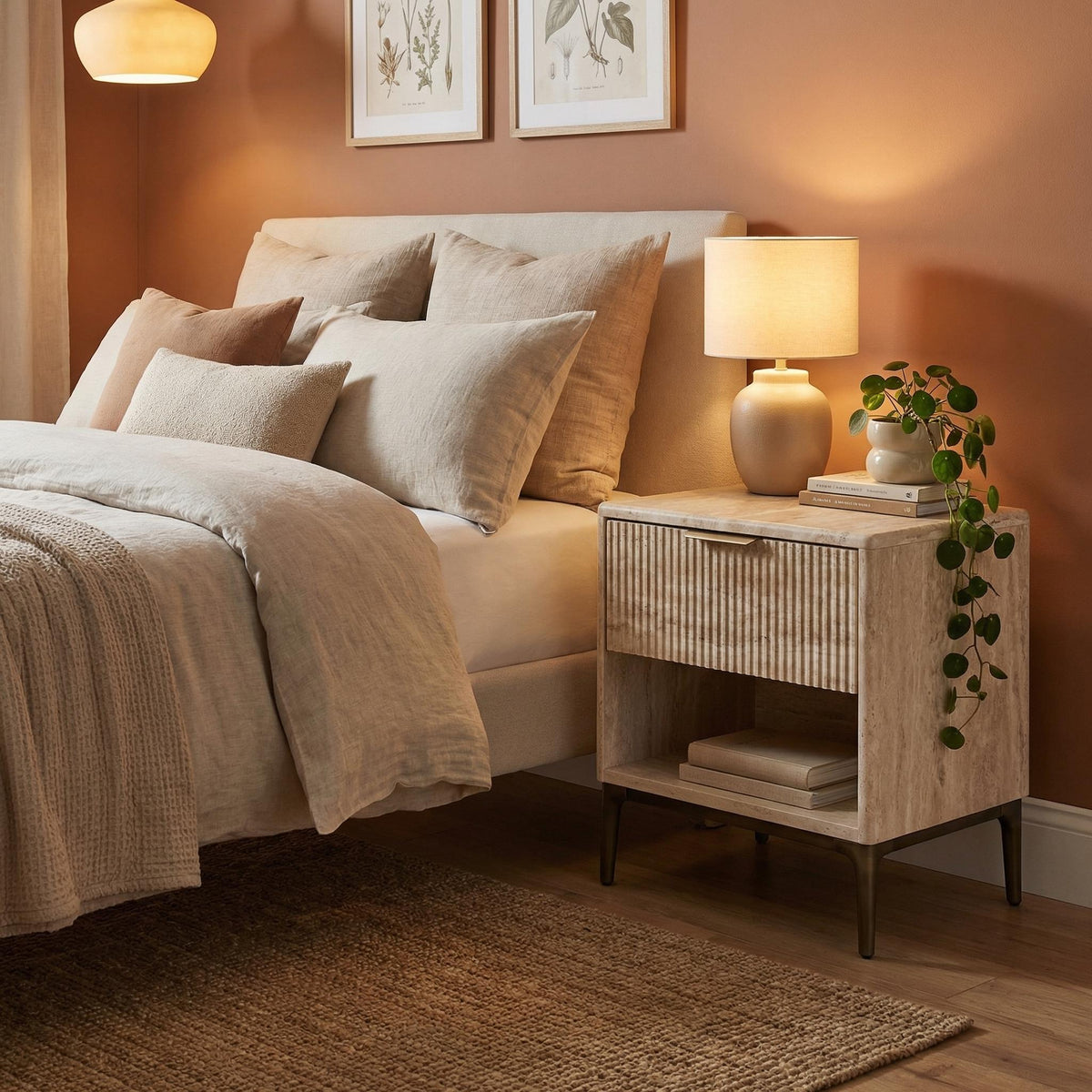 Yugas Modern Minimalist Nightstand, MDF & Metal Frame - BHUMUS