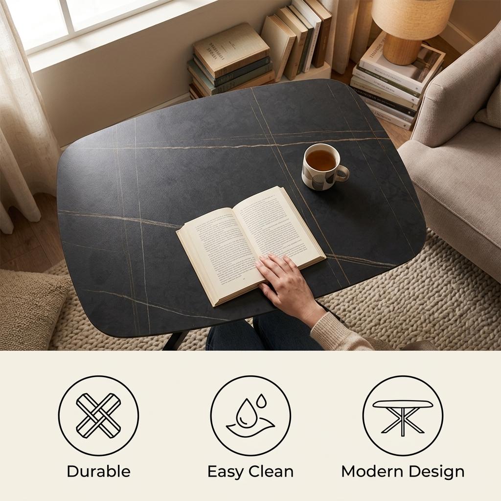 Modern Black Stone Dining Table – BROCK BLACK