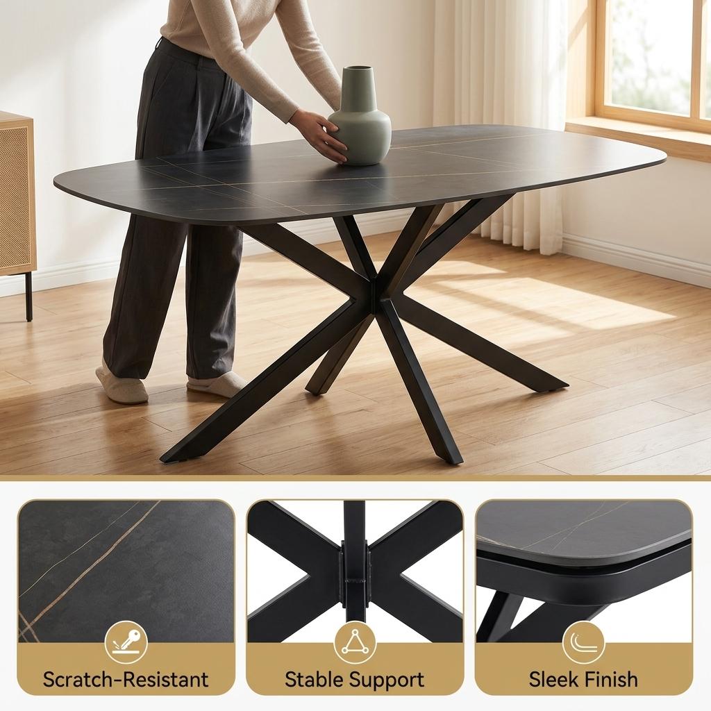 Modern Black Stone Dining Table – BROCK BLACK