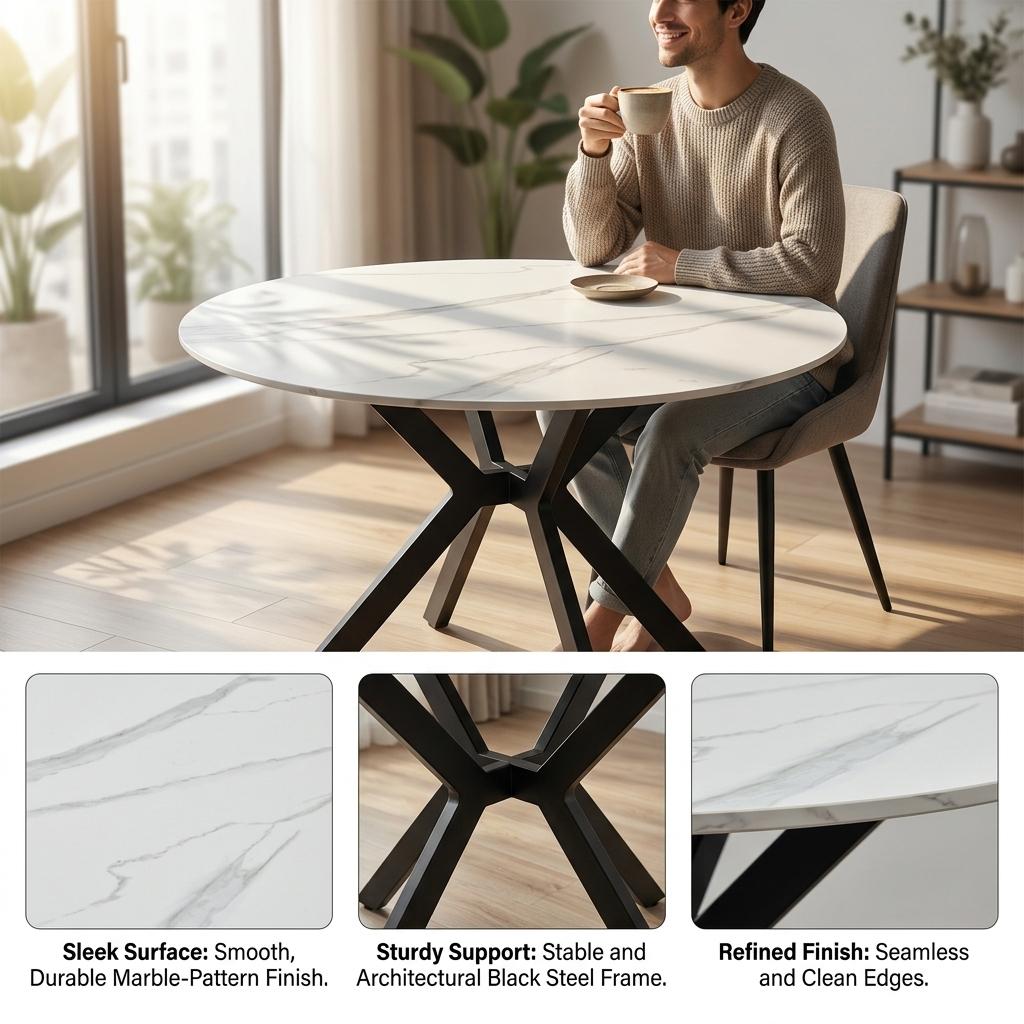 Modern Round Marble Dining Table – BROCK ROUND