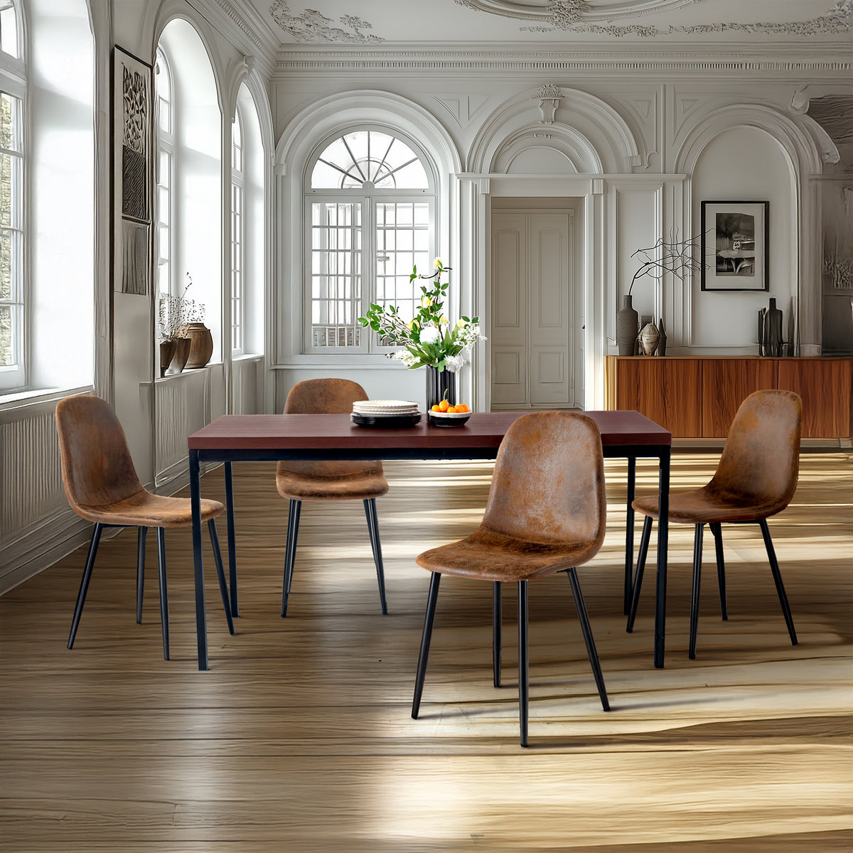 Modern Suede Dining Chair, Metal Frame - CHARLTON SUEDE BROWN FRASERS