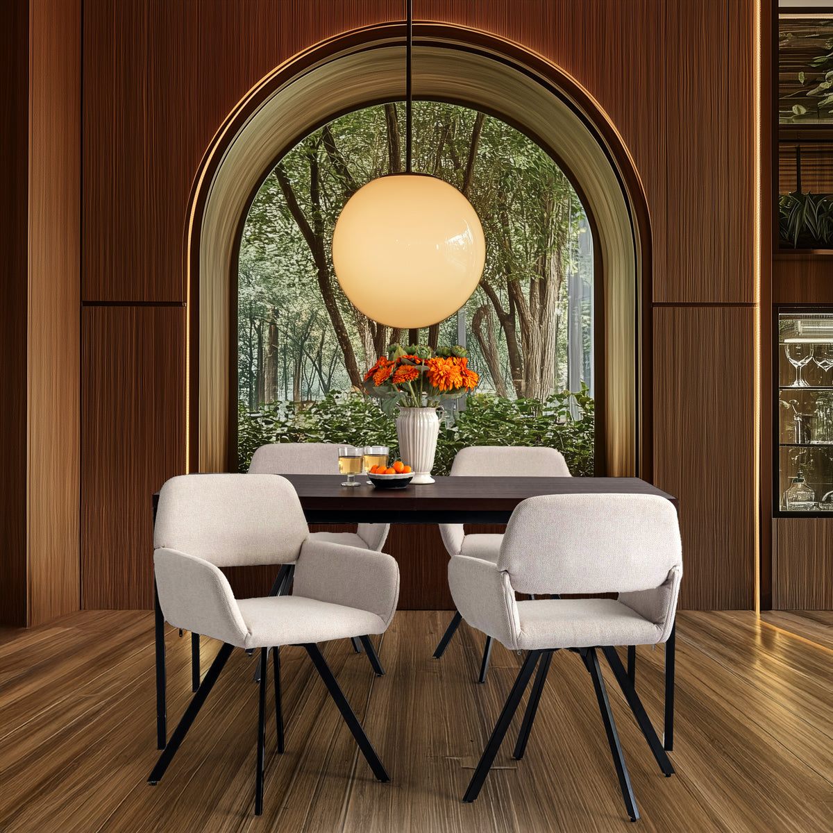 Modern Swivel Dining Chair, Fabric Upholstery - CALIFORNIA KD BEIGE SWIVEL FR