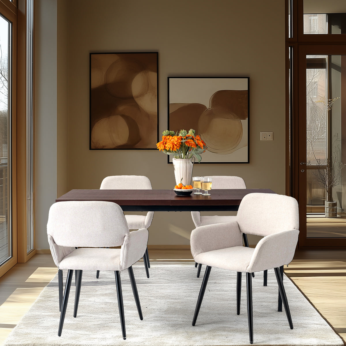 Modern Beige Upholstered, Black Leg Dining Chair - MAYFAIR BEIGE FR