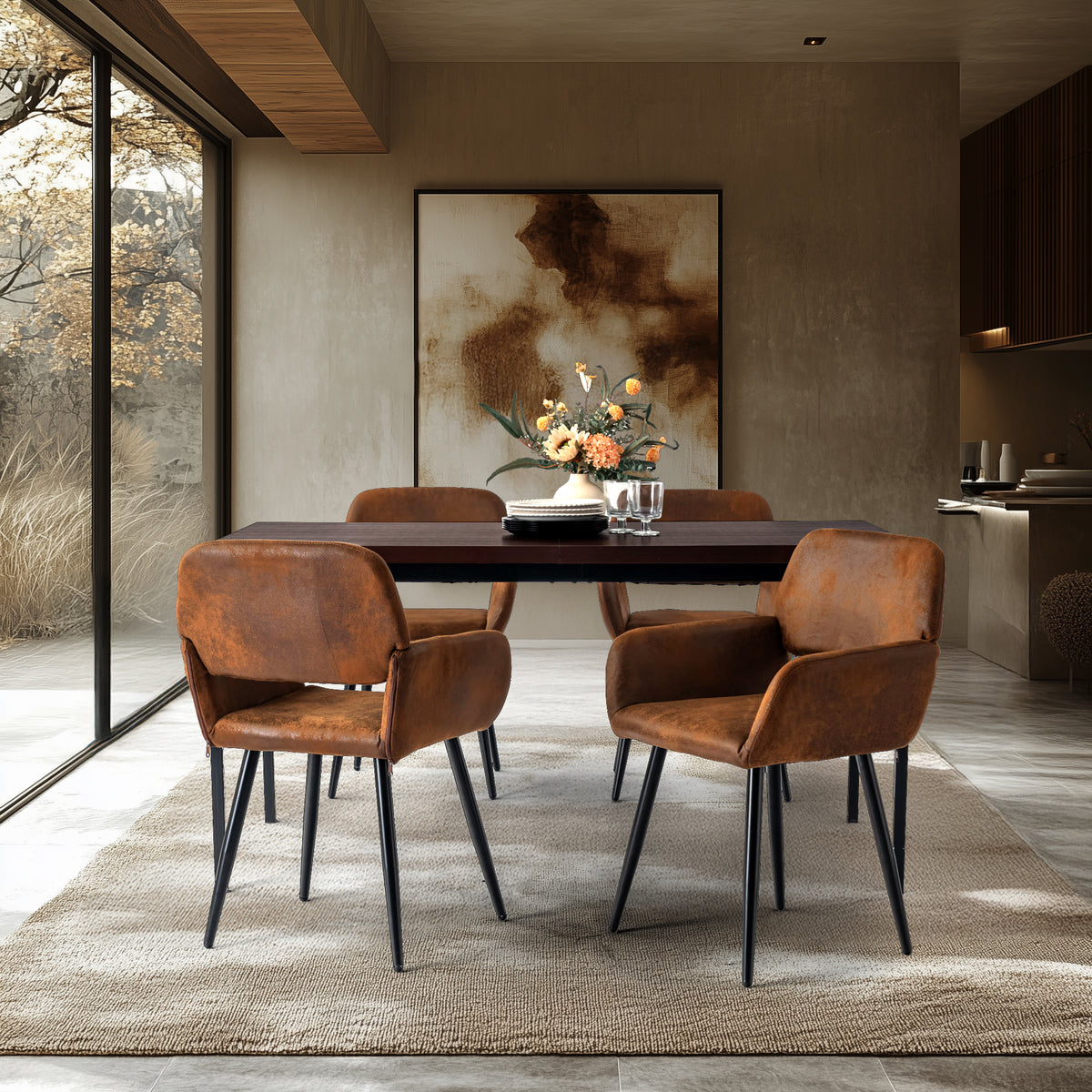 Modern Suede Dining Chair, Brown Fabric - MAYFAIR SUEDE BROWN FR