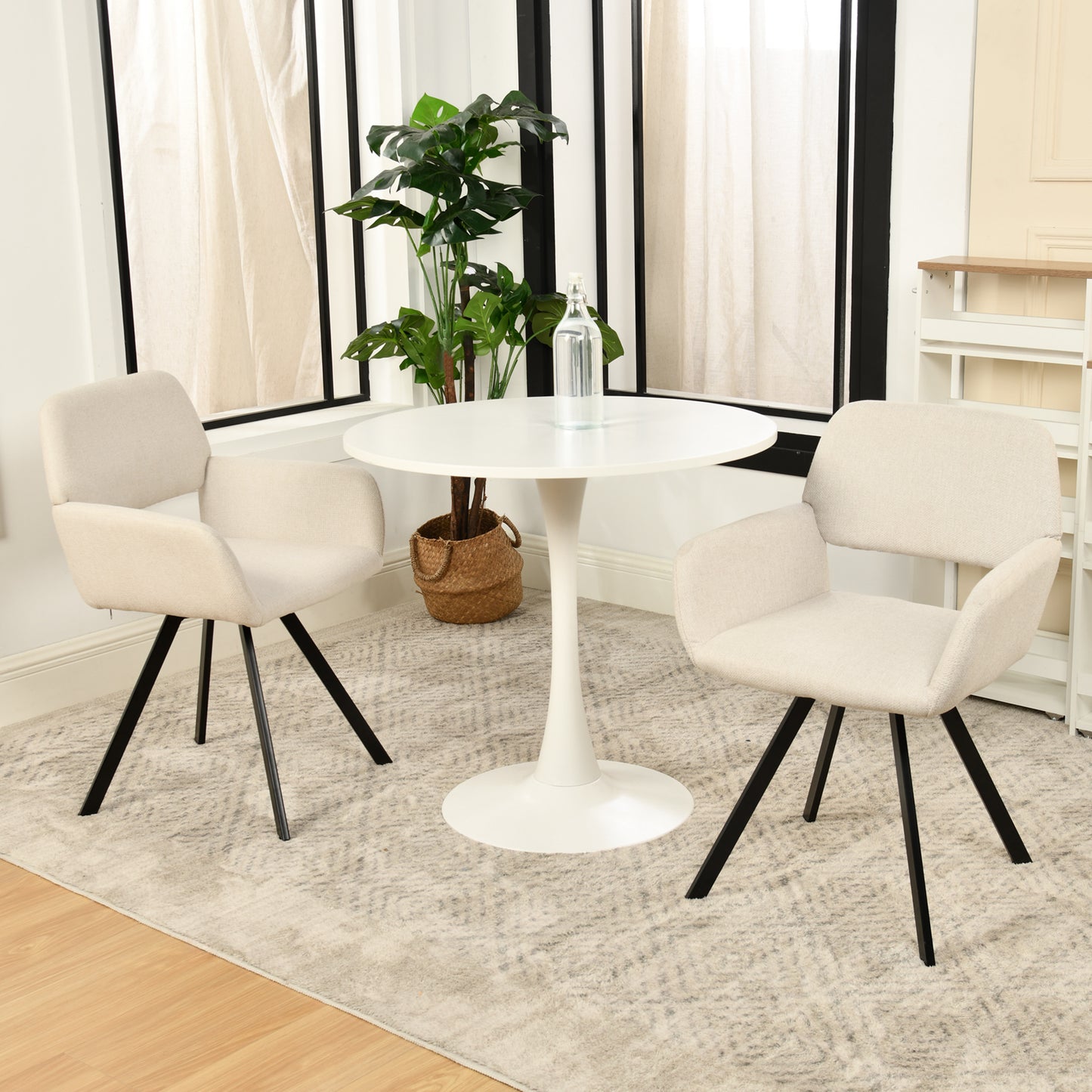 Modern Swivel Dining Chair, Beige Fabric & Black Legs - CALIFORNIA KD BEIGE SWIVEL A
