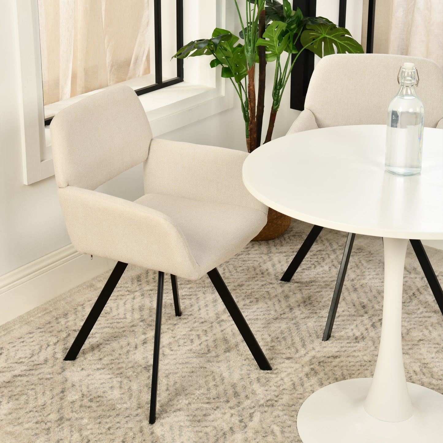 Modern Swivel Dining Chair, Beige Fabric & Black Legs - CALIFORNIA KD BEIGE SWIVEL A