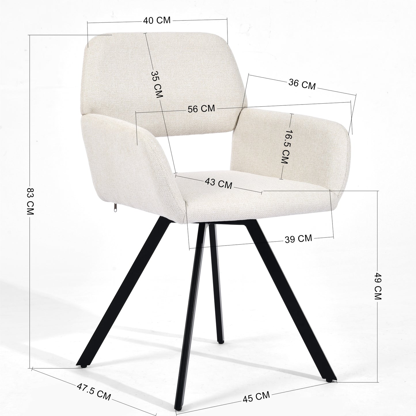 Modern Swivel Dining Chair, Beige Fabric & Black Legs - CALIFORNIA KD BEIGE SWIVEL A