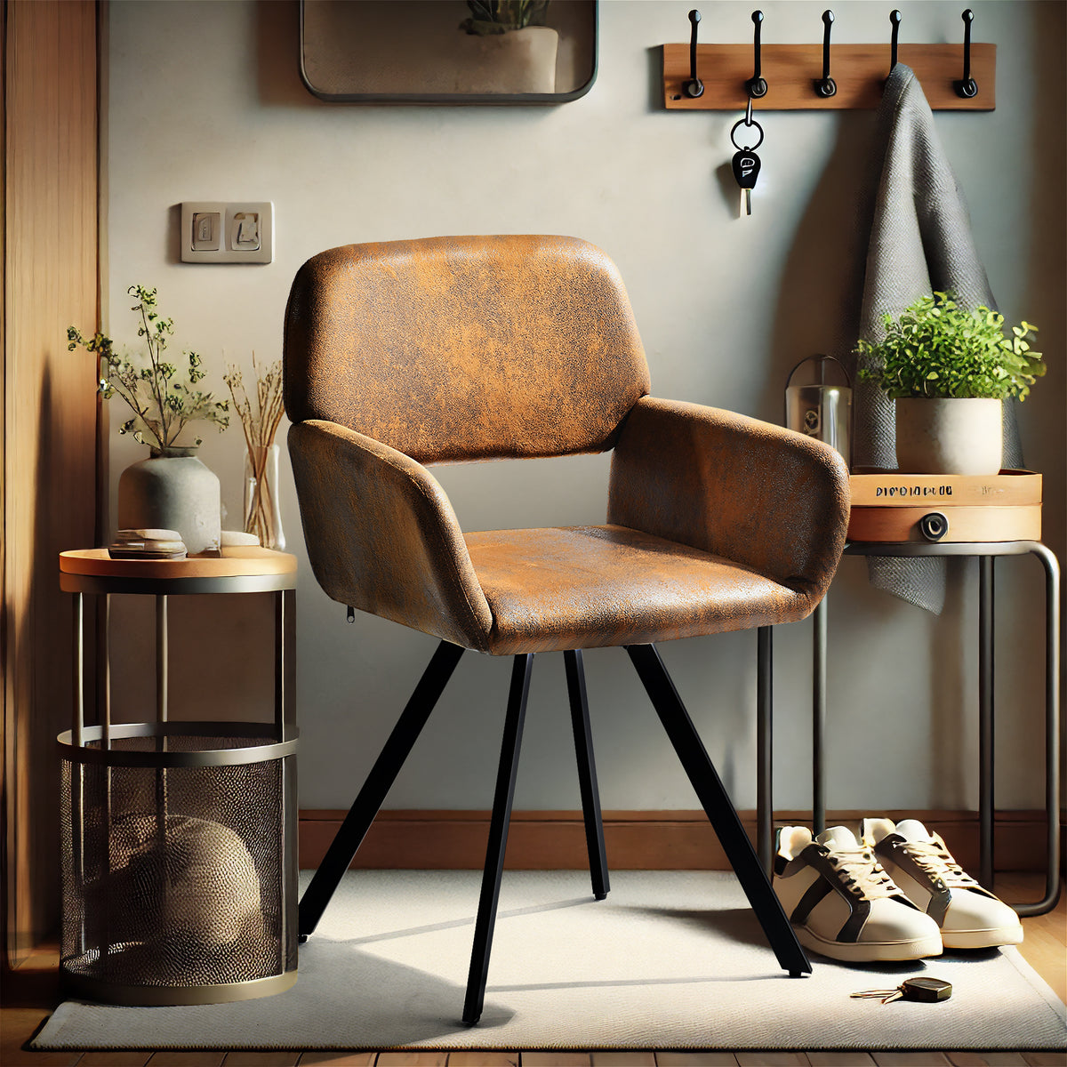 Modern Suede Swivel Dining Chair, Brown Fabric - CALIFORNIA KD SUEDE BROWN SWIVEL FR