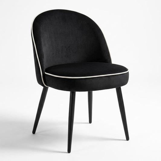 Modern Velvet Dining, Contrast Piping Chair - CAMPAIR BLACK