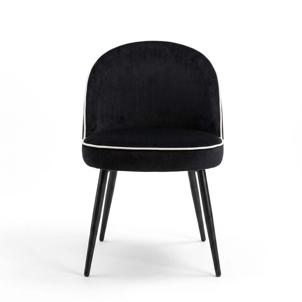 Modern Velvet Dining, Contrast Piping Chair - CAMPAIR BLACK