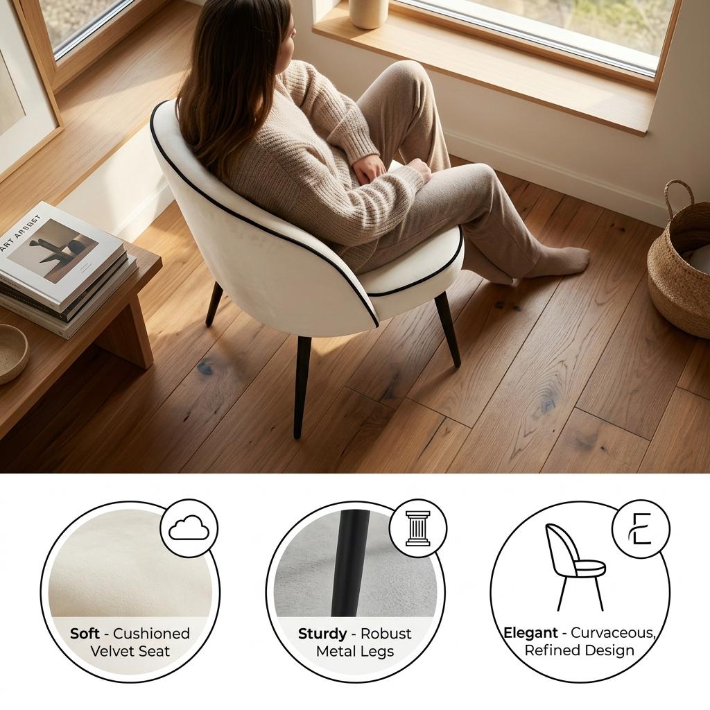 Modern Velvet Dining Chair, Contrast Piping – CAMPAIR DIN CHR