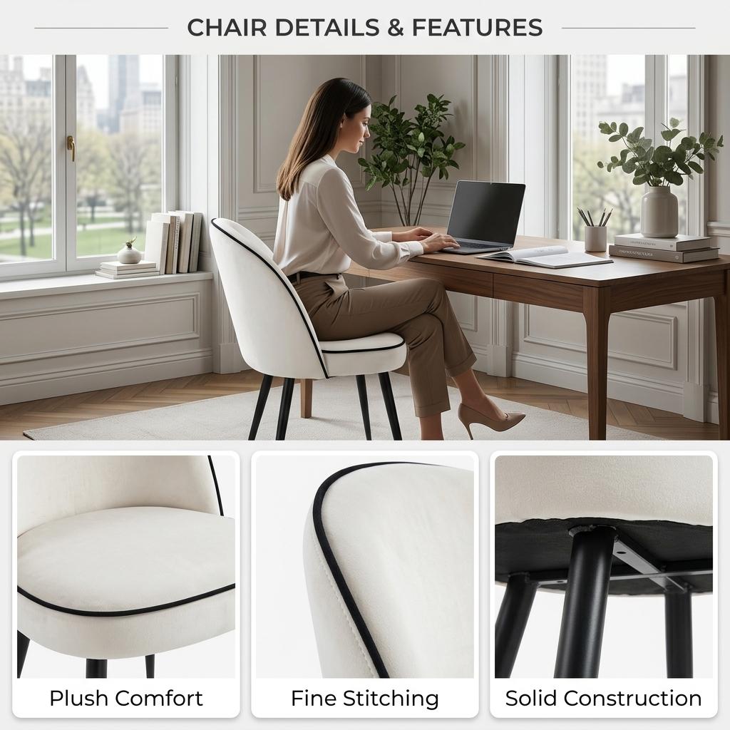 Modern Velvet Dining Chair, Contrast Piping – CAMPAIR DIN CHR