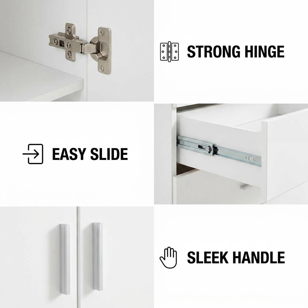 Modern High Gloss Wardrobe, Melamine Finish - CARLETON HIGH GLOSS MIRROR COMBI UNIT
