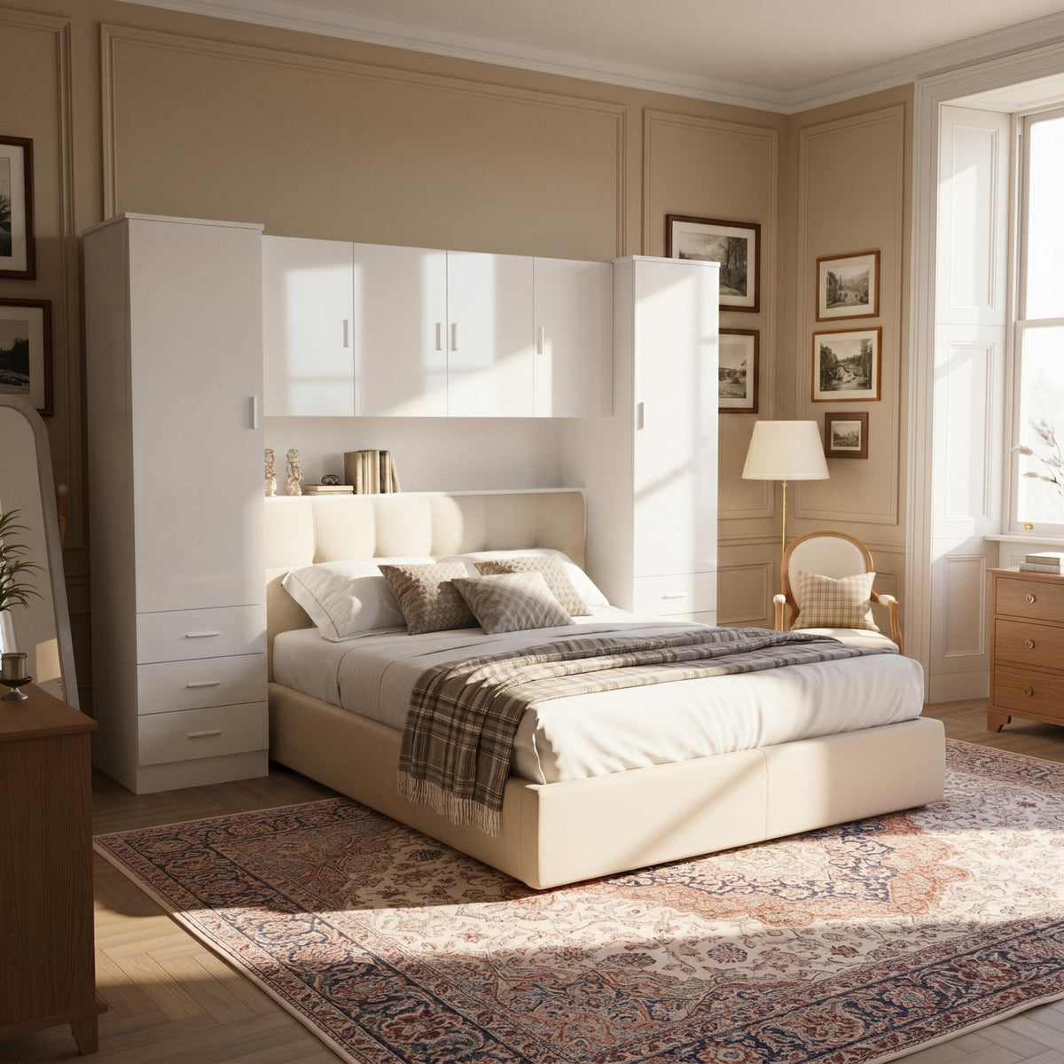 Modern White Storage, Melamine Finish - CARLETON OVERBED STORAGE