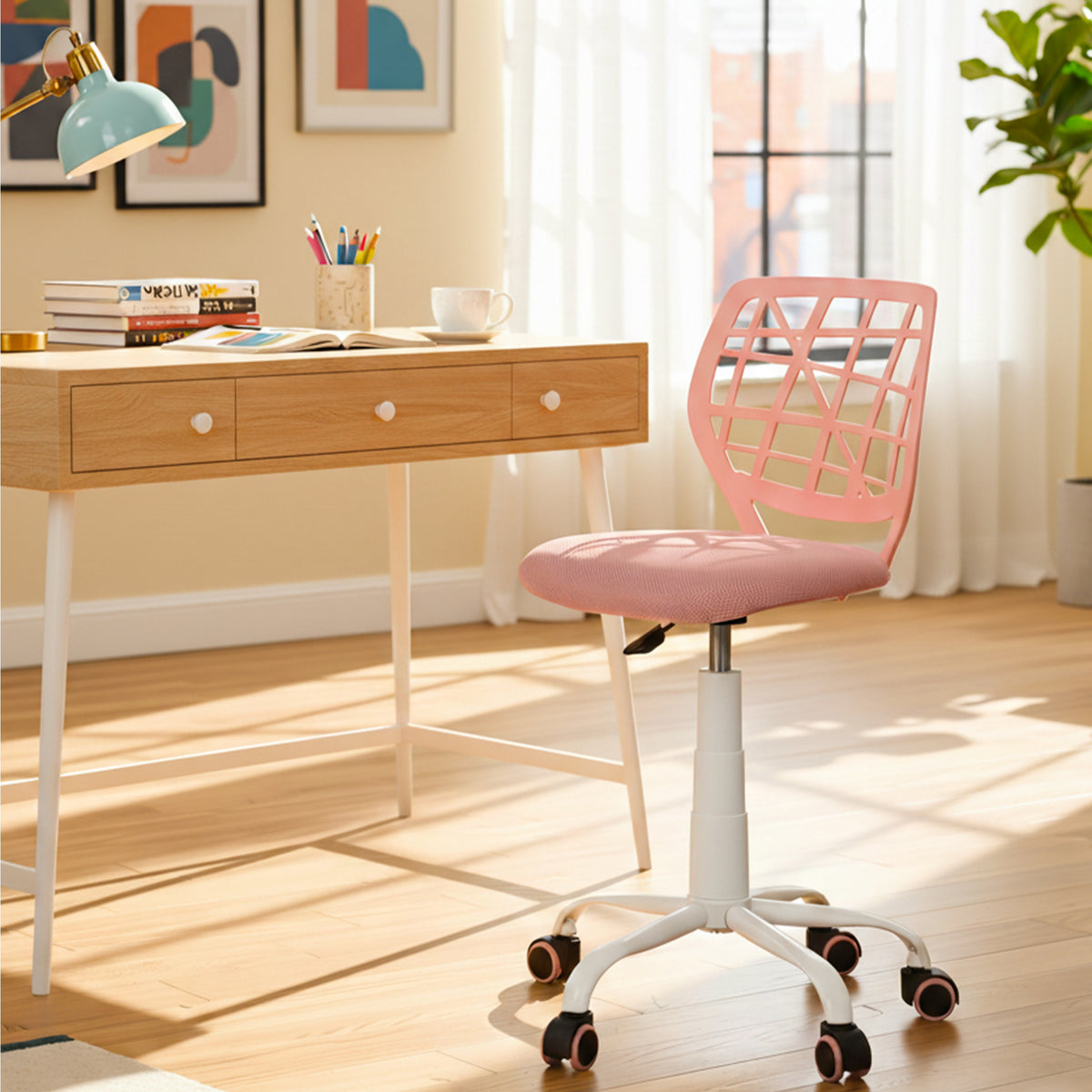 Modern Blush Mesh, Adjustable Swivel Chair - CARNATION A PINK