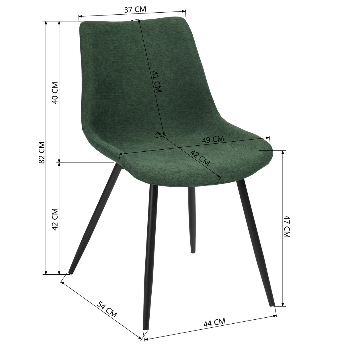 Casemiro Fabric Green 2Pcs Dining Chairs
