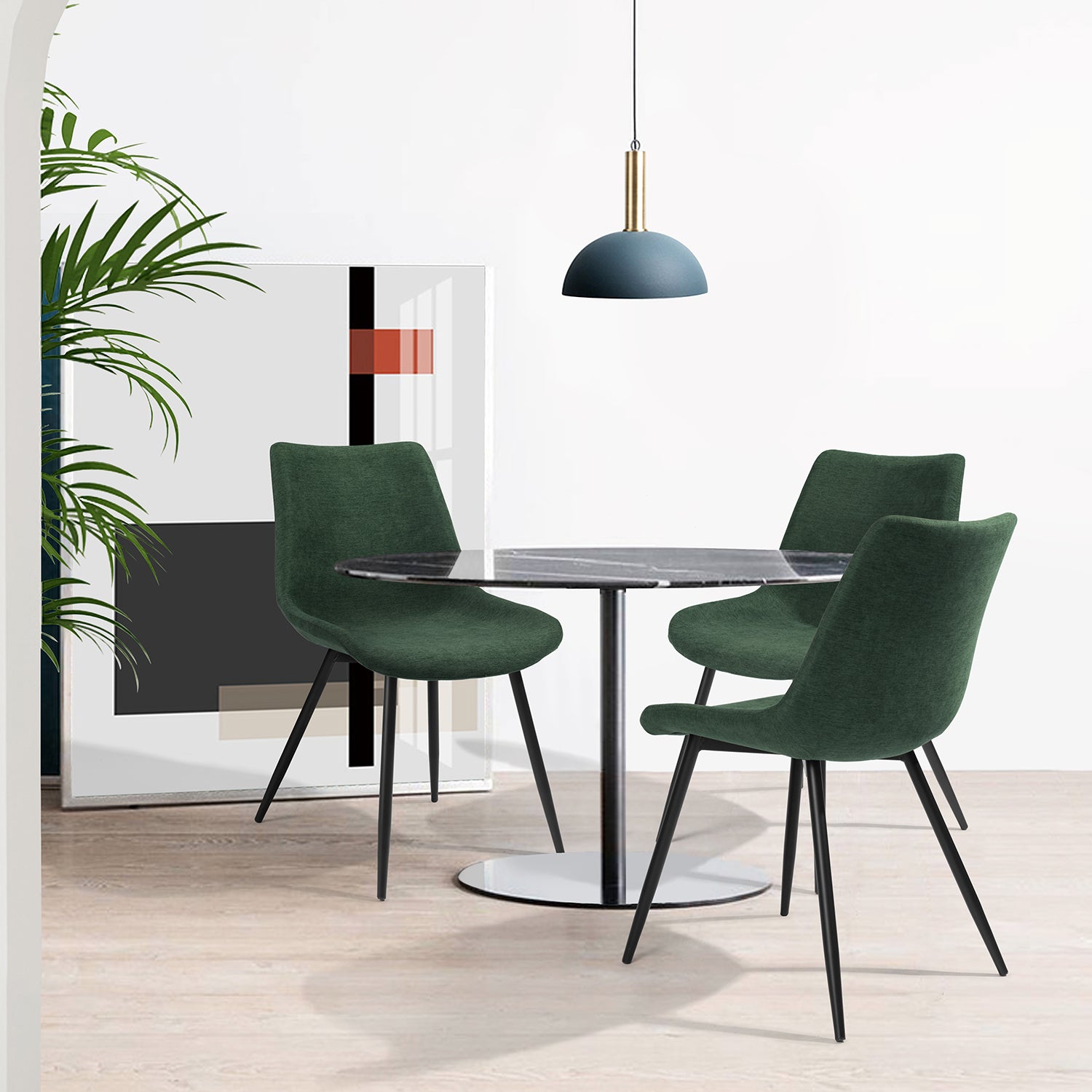 Casemiro Fabric Green 2Pcs Dining Chairs