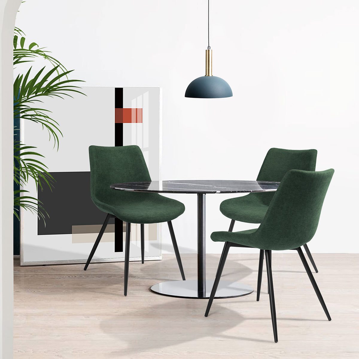 Casemiro Fabric Green 2Pcs Dining Chairs