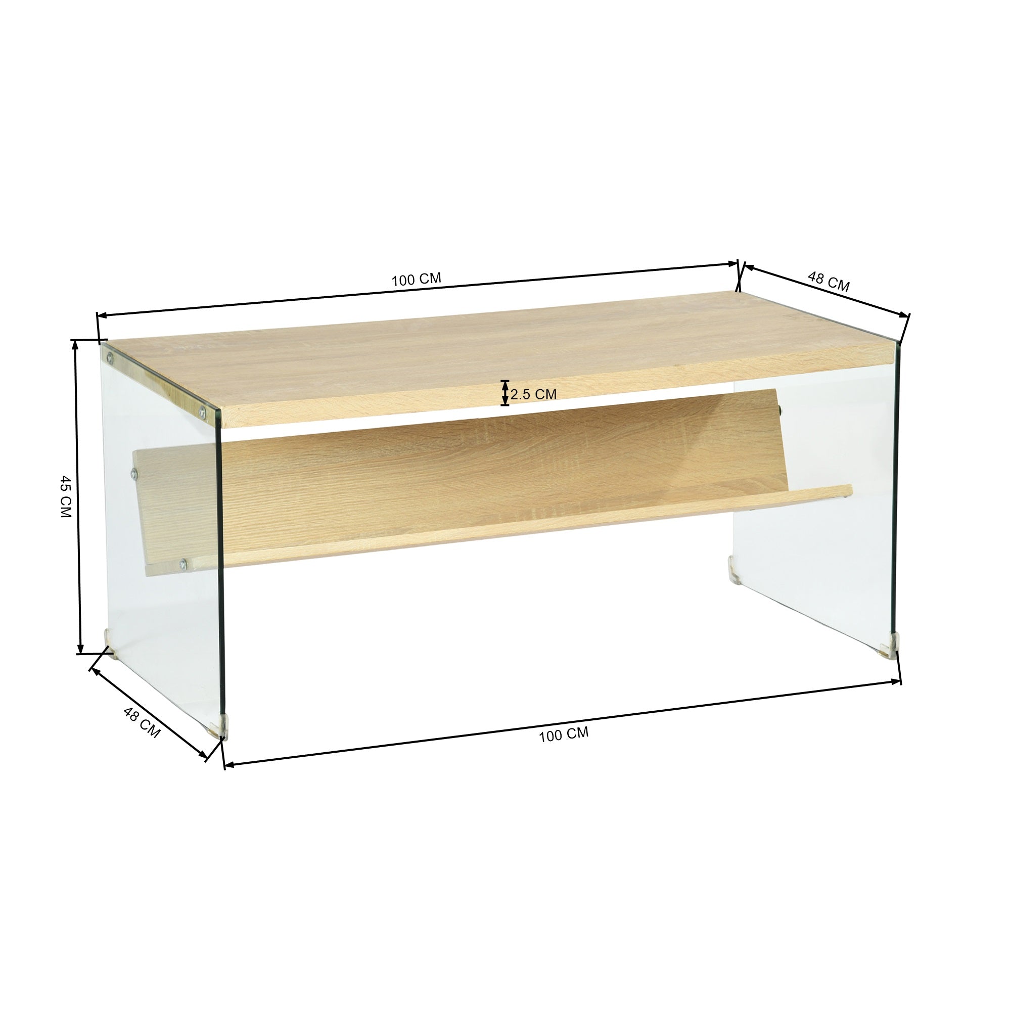Modern Oak Glass Accent, Hollow Board Frame - CASSIDY COFFEE TABLE OAK