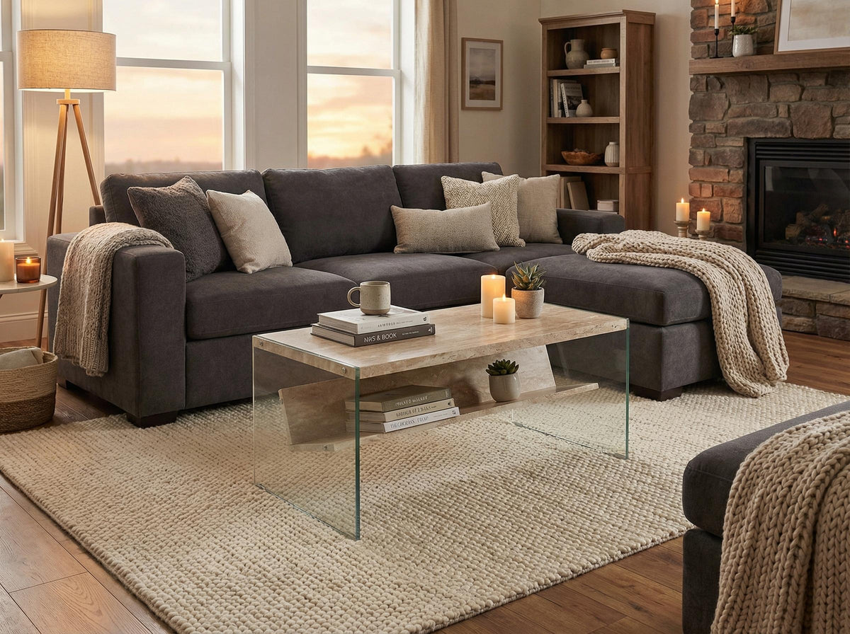 Unviciousness Modern Minimalist Travertine, Beige Hollow Panel - CASSIDY COFFEE TABLE