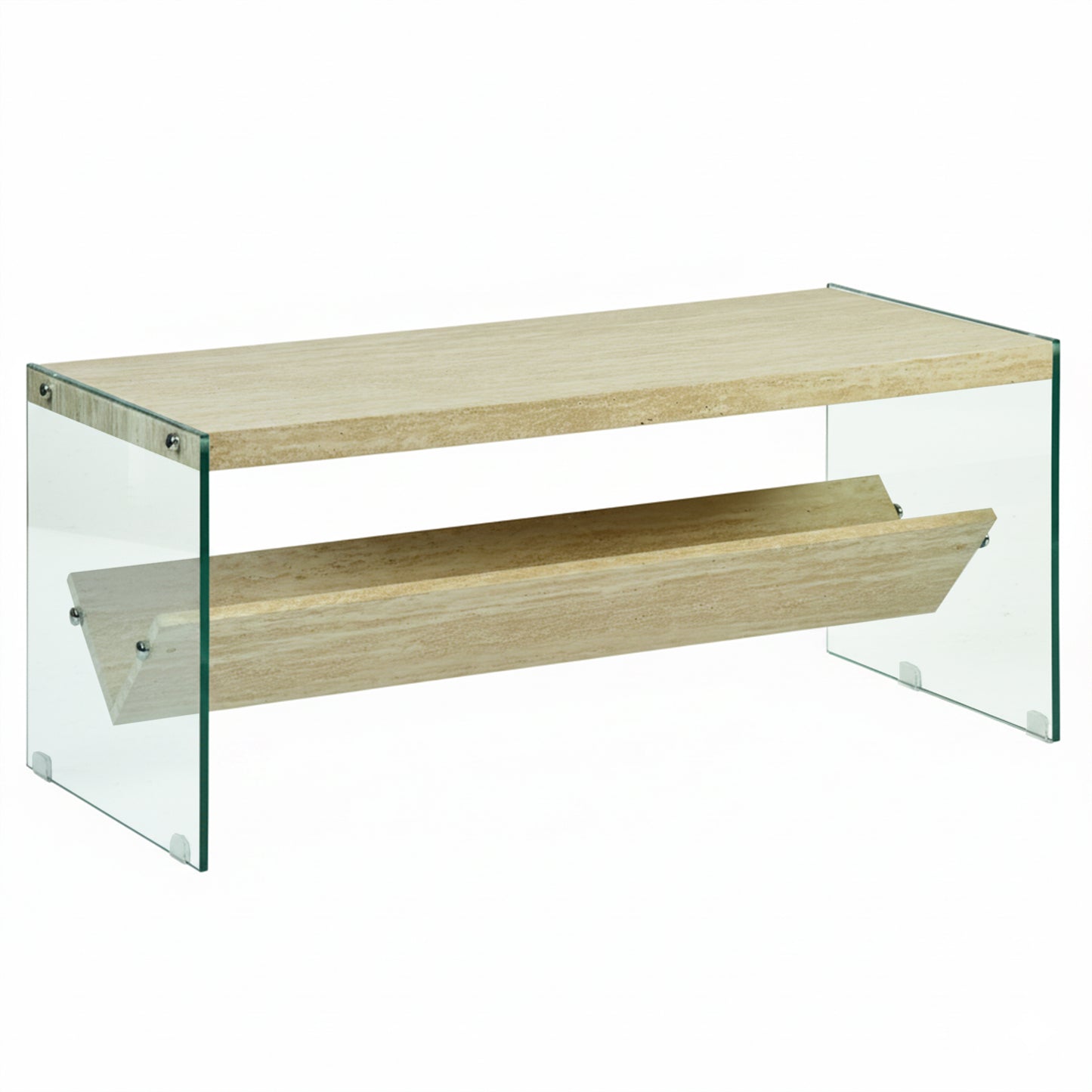 Unviciousness Modern Minimalist Travertine, Beige Hollow Panel - CASSIDY COFFEE TABLE