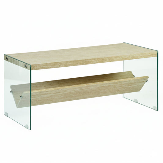 Unviciousness Modern Minimalist Travertine, Beige Hollow Panel - CASSIDY COFFEE TABLE