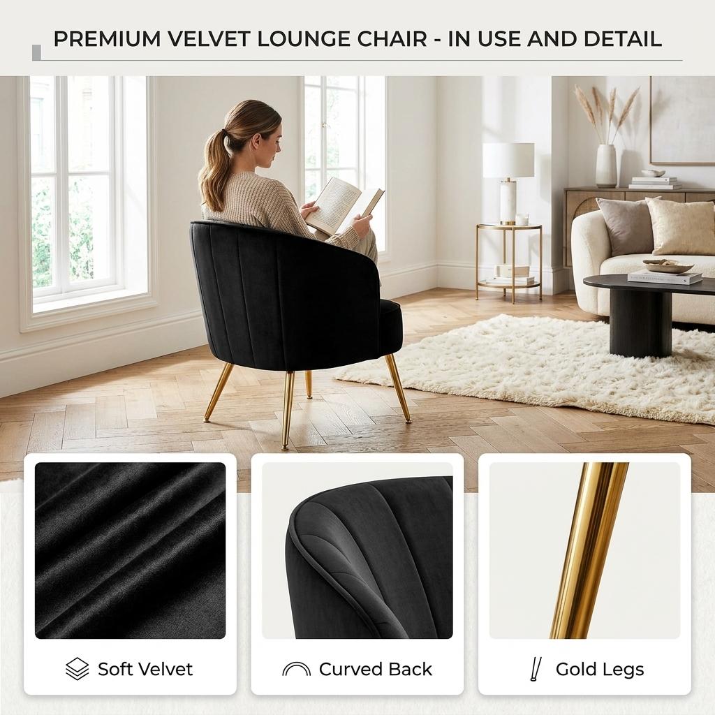 Modern Velvet Dining Chair, Gold Frame - Esme Accent